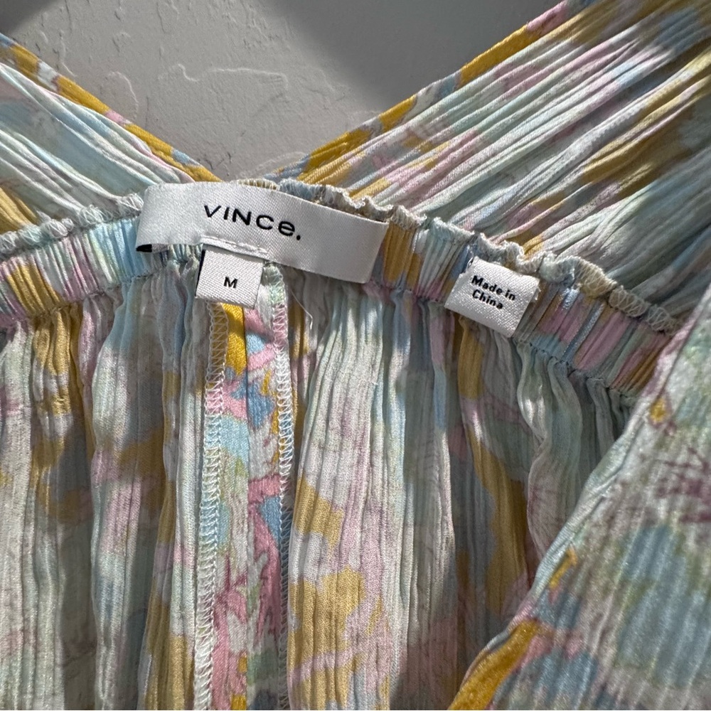 Vince Lotus Ruched Flutter Sleeve Silk Blouse, Size Medium - Picture 6 of 16